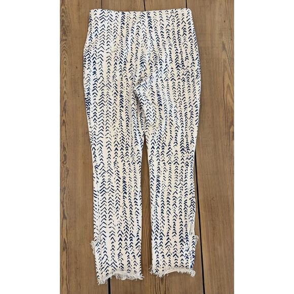 Lysse Pull On Ankle‎ Pants Elastic Waist Blue White Fringe XL Cotton - Picture 1 of 8